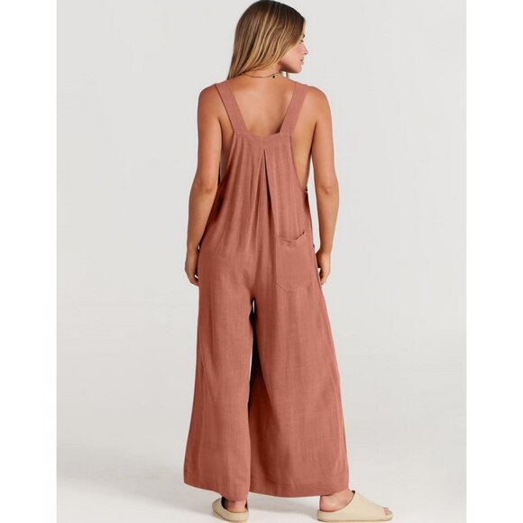 ANRABESS Overalls Jumpsuit Casual Loose Sleeveless Adjustable in Apricot - Picture 4 of 16